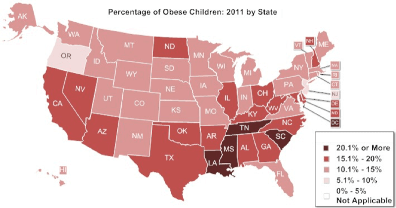 porcentaje ninos obesos estados